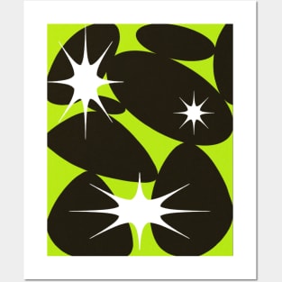 Neon Green retro 90s Trippy Bold Abstract Shapes Stars Posters and Art